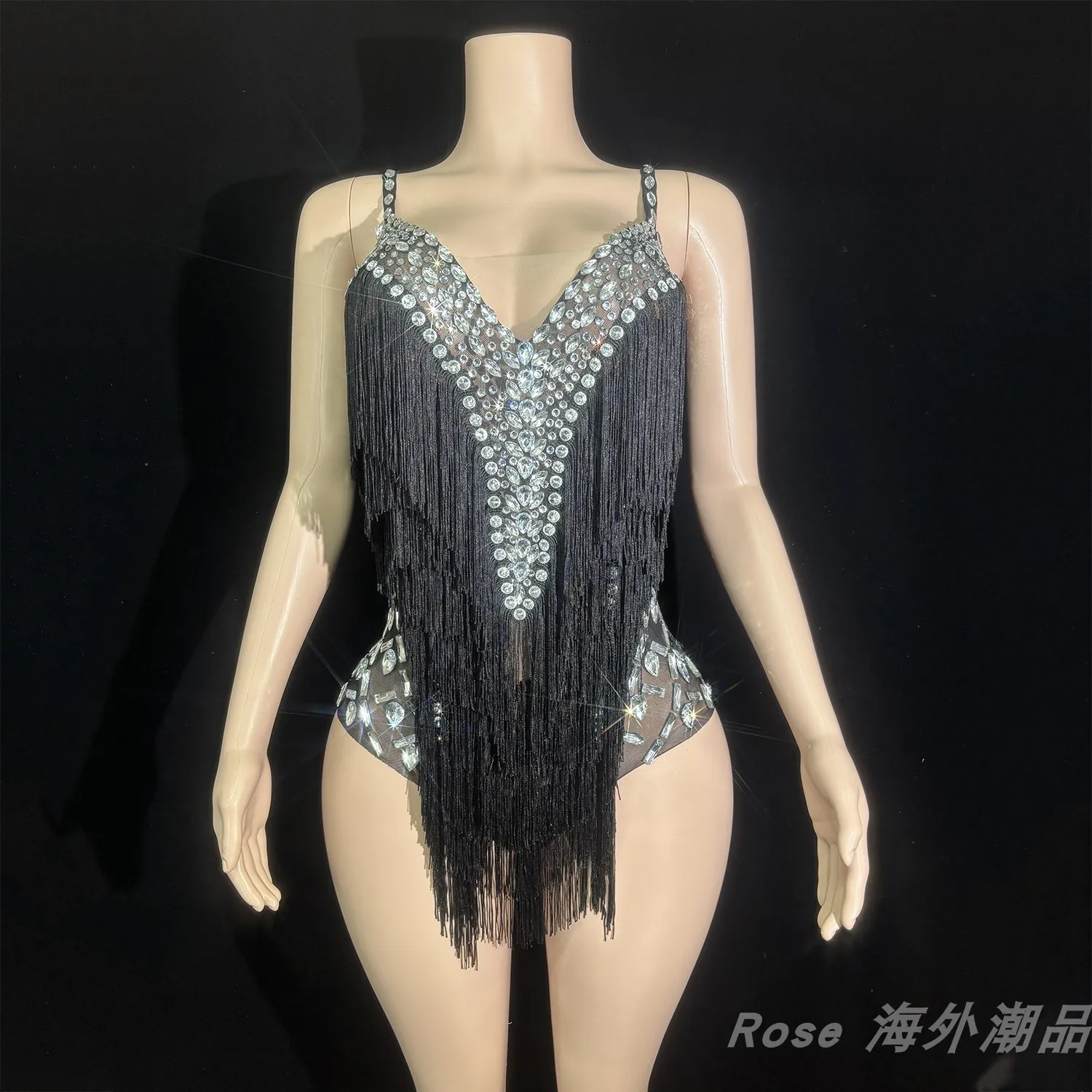2025 Sexy Gogo danse Costume rouge frange strass body femmes discothèque Bar pôle danse vêtements Festival Rave vêtements yj025