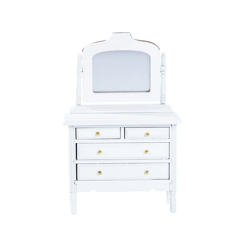 Muebles en miniatura para casa de muñecas, tocador de madera con espejo, decoración de escena de dormitorio artesanal, 1:12