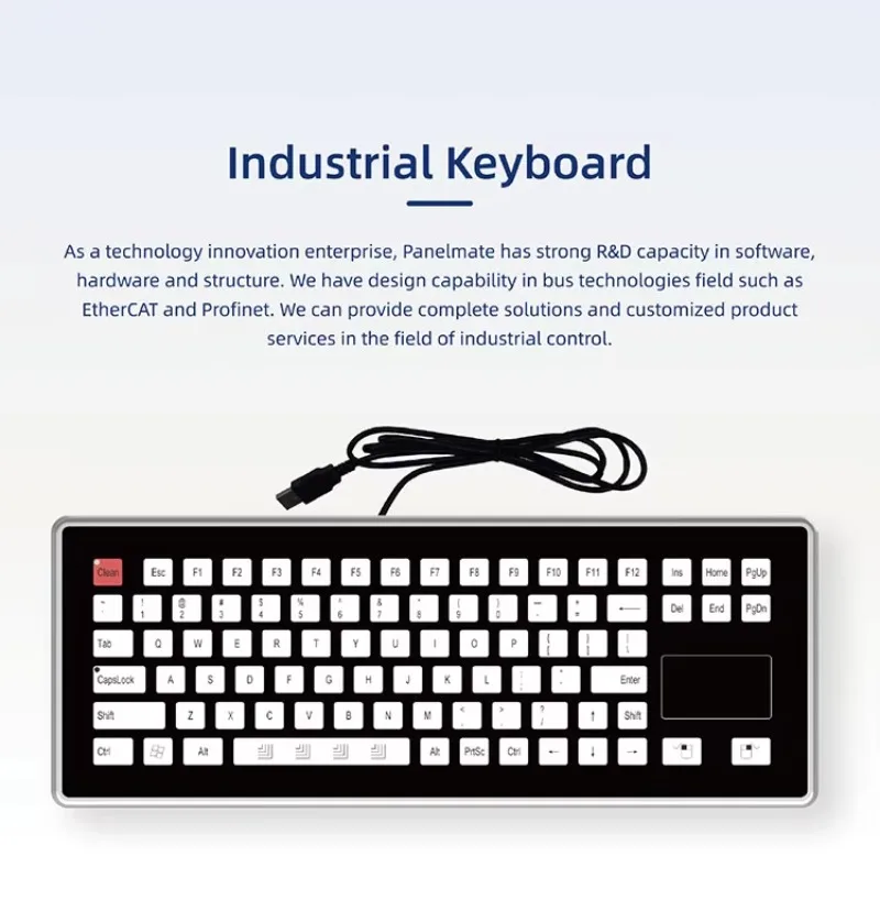 IKB22190 Custom CNC Industrial Keyboard Panel-Mount Machining with EtherCAT Operation Industrial Keyboard