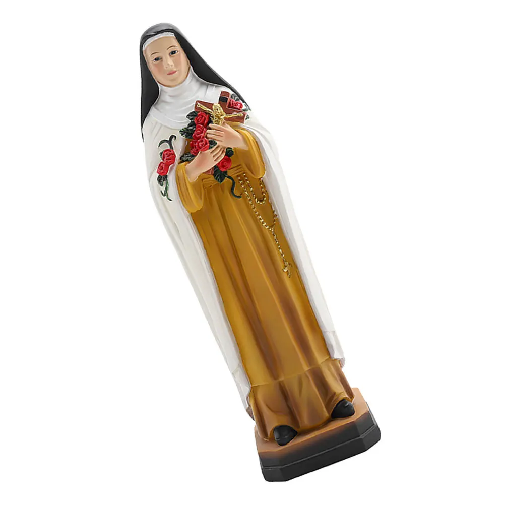 

Classic Nun Holding Flowers Resin Statue Indoor Ornament Desk Shelf Decor for Religious Scene Layout Photography Prop