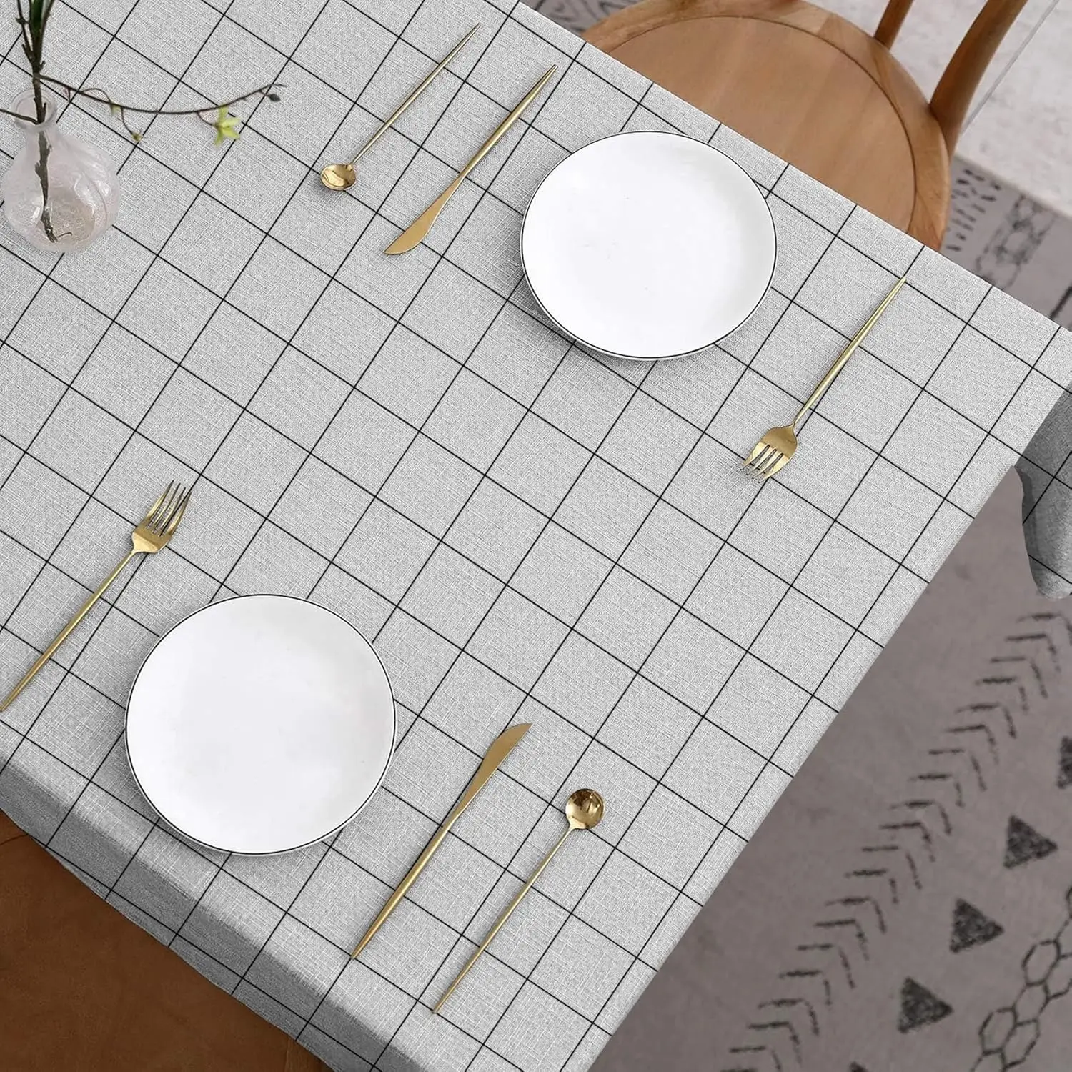 Classic Fashion Plaid Rectangle Tablecloth for Table Decor Simple White Check Polyester Kitchen Dining Table Cloth Home Decor