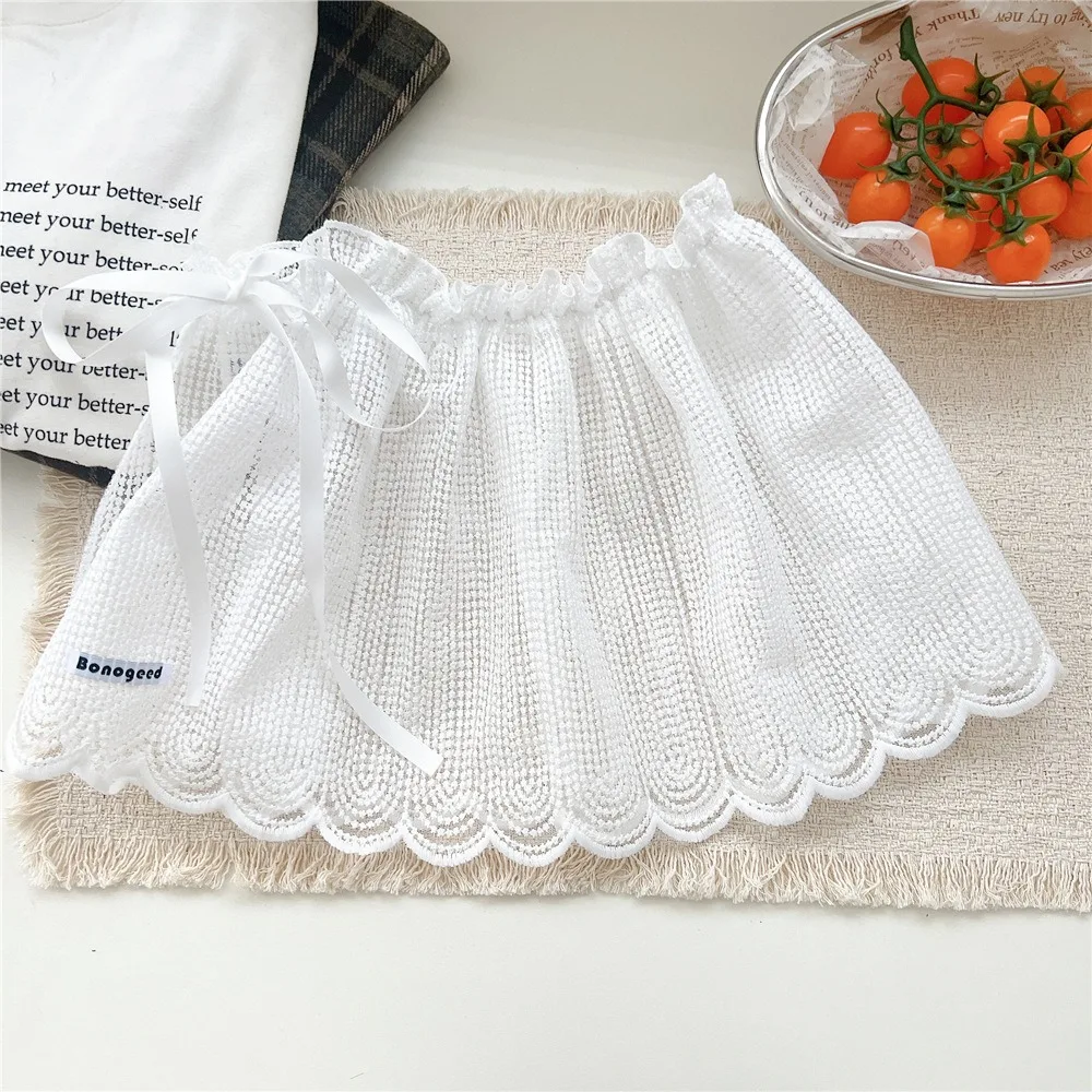 Elegant Balletcore White Lace Fart Curtain Lace Up Ballet Style Mini Lace Skirts Korean Style Layered Ruffle Short Skirts Girl