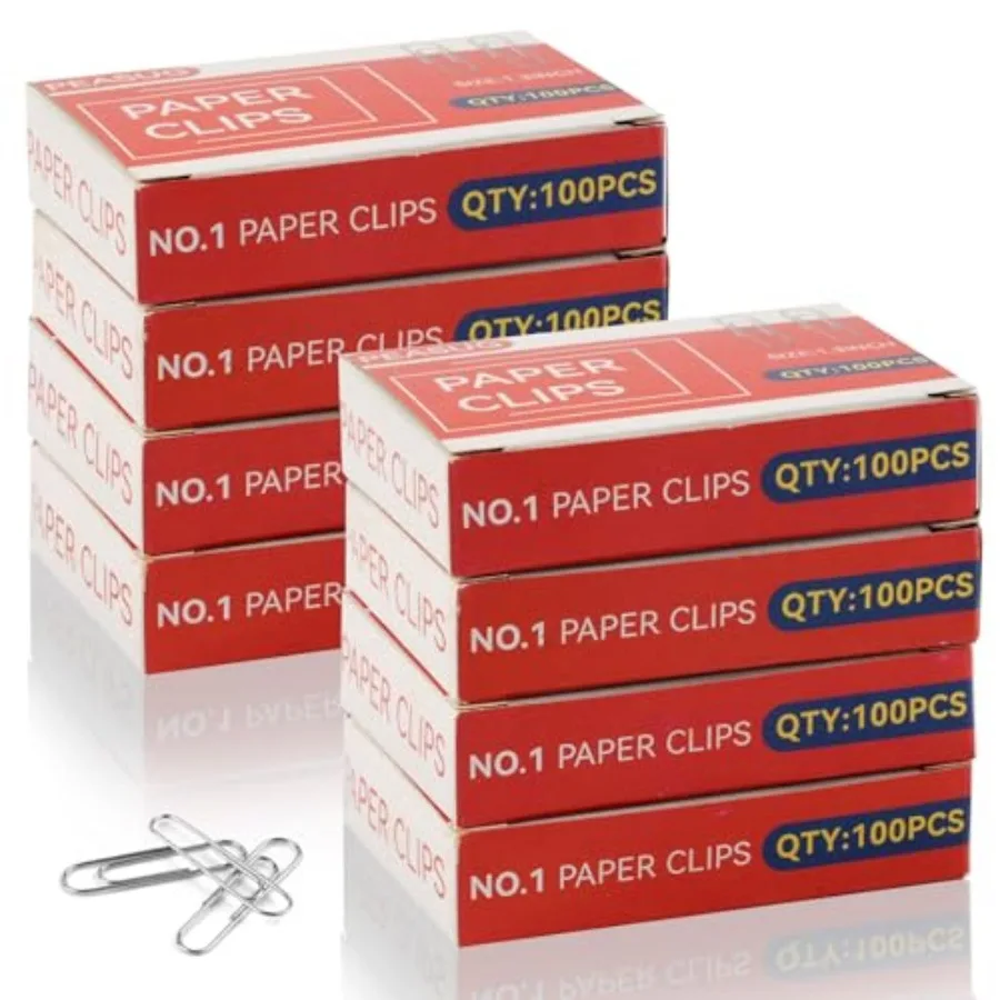 

800 Pcs Paper Clips, #1 Smooth Paperclips for Home, School and Office Use, 1-2/7 "Rustproof Metal Silver Paper Clips, 8 Boxes o