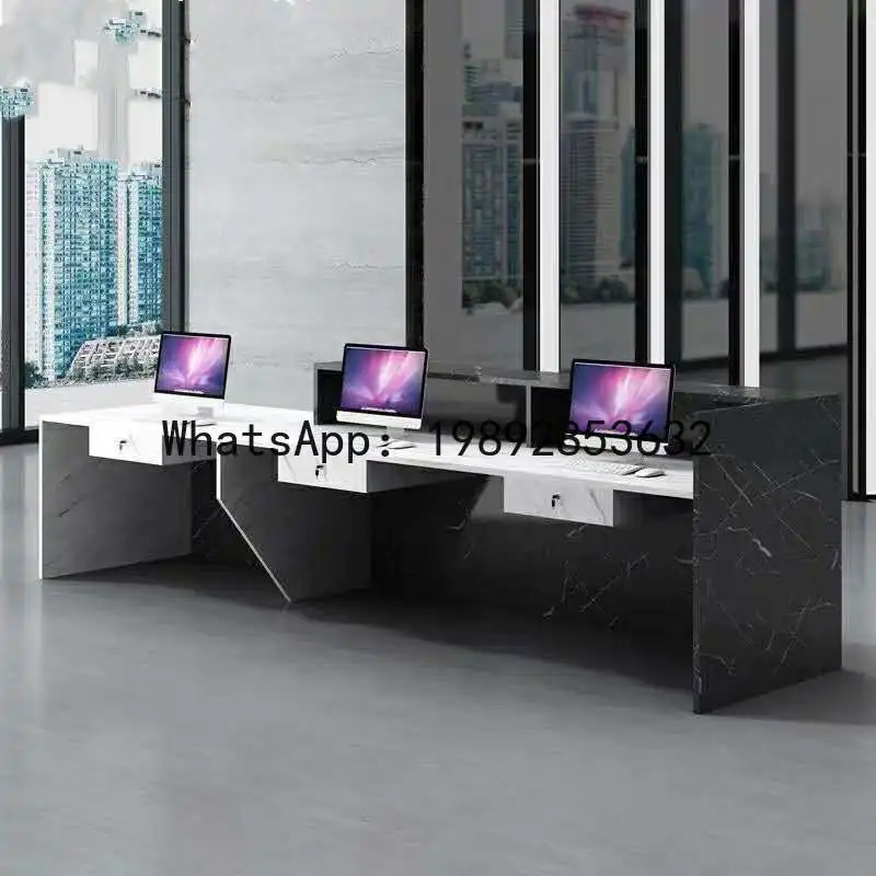 LYY Company Reception Front Desk Long Strip Reception Simple Modern Marble Pattern Long Strip Consultation Desk