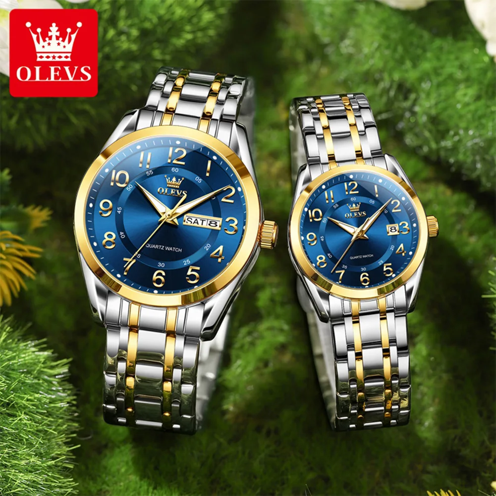OLEVS 3666 Couple Watch Luxury Brand Quartz Watch Waterproof Watch Lover Gift Night Light Classic Date Week Clock His Her Watch