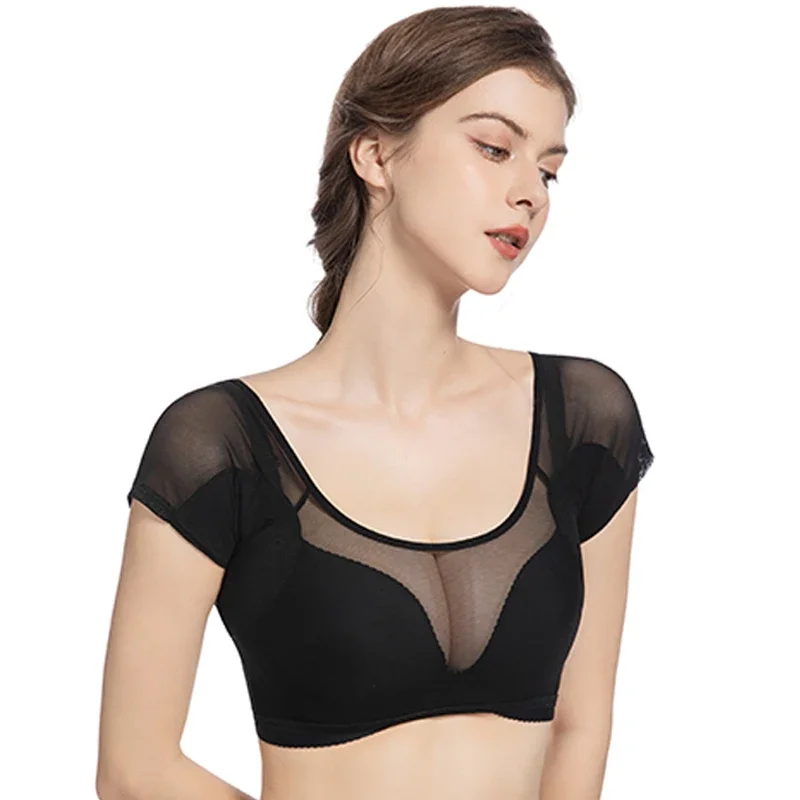 Sweat Absorbing Clothes With Chest Pad Ultra-Thin Mesh Quick-Drying Chest Wrap Vest Sweat Proof Underarm Sweat Pads T-Shirt
