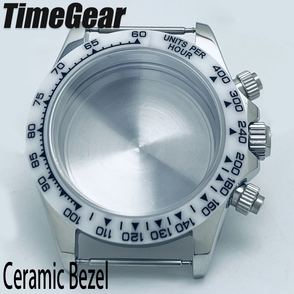 40mm Daytona Silber-Weiß Keramik-Lünette Uhrengehäuse Passend für VK63 VK64 Quarzwerk für 29,5mm Zifferblatt ﻿ Uhrenzubehör