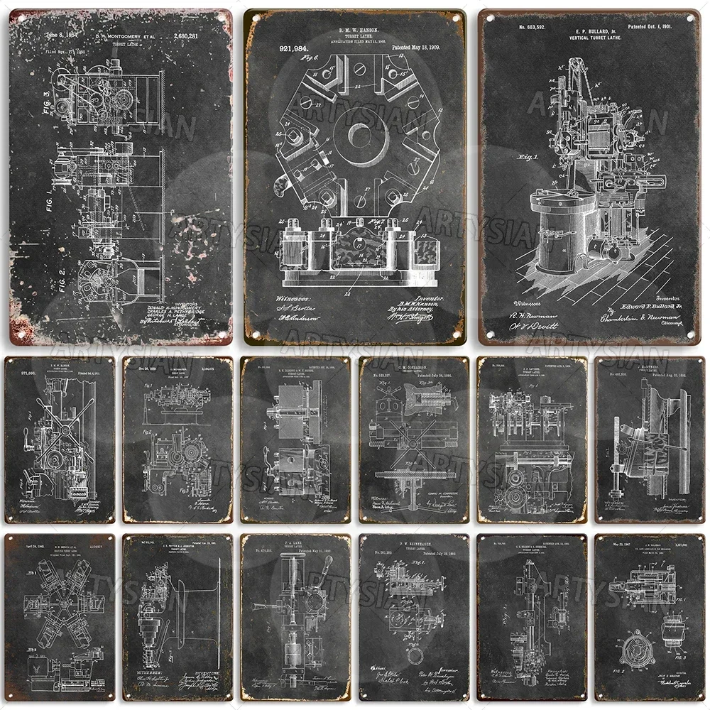 Garage Workshop Tool Patent Metal Sign Turret Lathe Mechanical Engineering Design J.P. Lavigne P.H. Richards E.P. Bullard Jr.