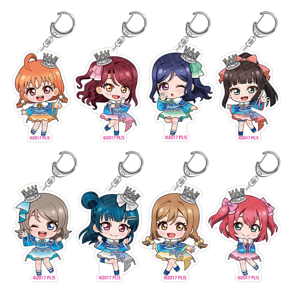 Love Live! Sunshine Takami Chika Riko Sakurauchi Matsuura Kanan Dia Kurosawa Watanabe You Chibi Llavero de acrílico, colgante para bolso, juguete
