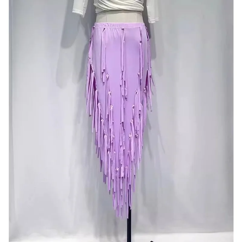 Customized Belly Dance Costumes Split Handmade Tassel Skirt for Individual Group Practice Bellydancing Cheap Clothes