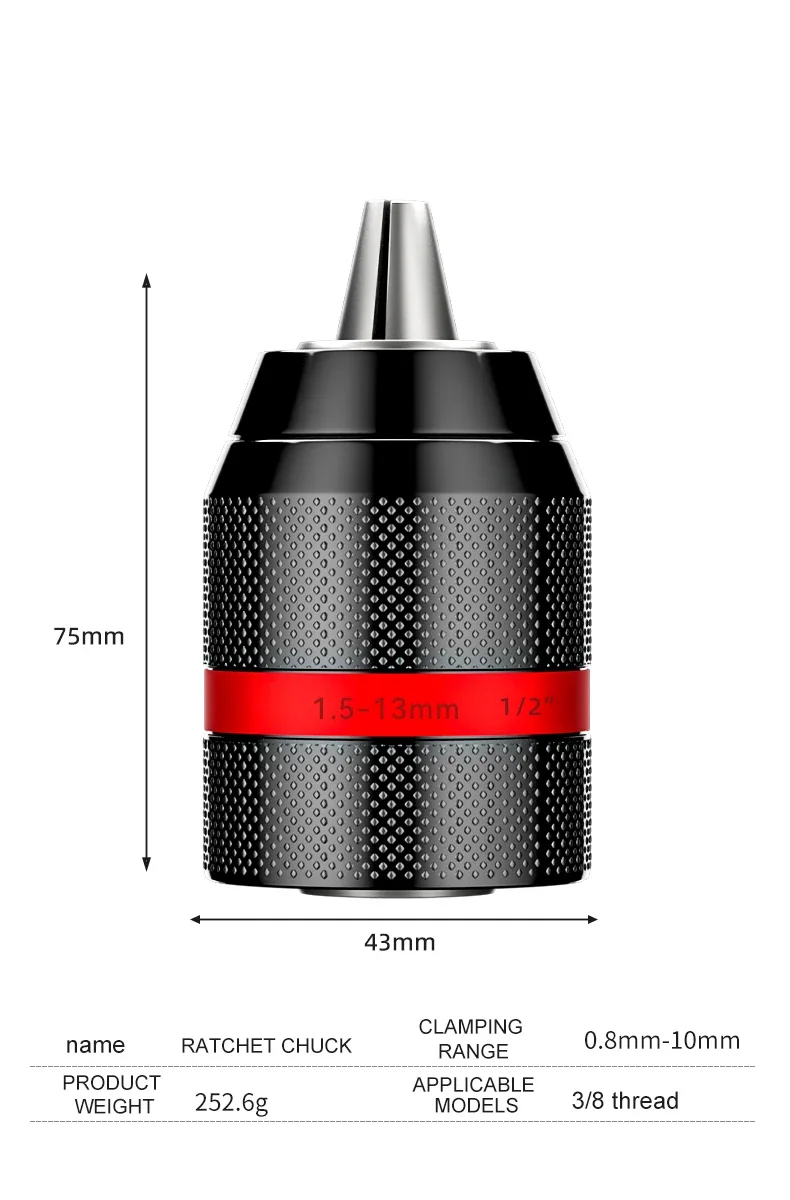 Schlüsselloses Bohrfutter, Schnellwechsel-Adapter, 1/2 3/8 UNF-Halterung, 2~13mm 0.8~10mm, selbstspannende Bohrfutter für Schraubendreher und Bohrer – Detail 12
