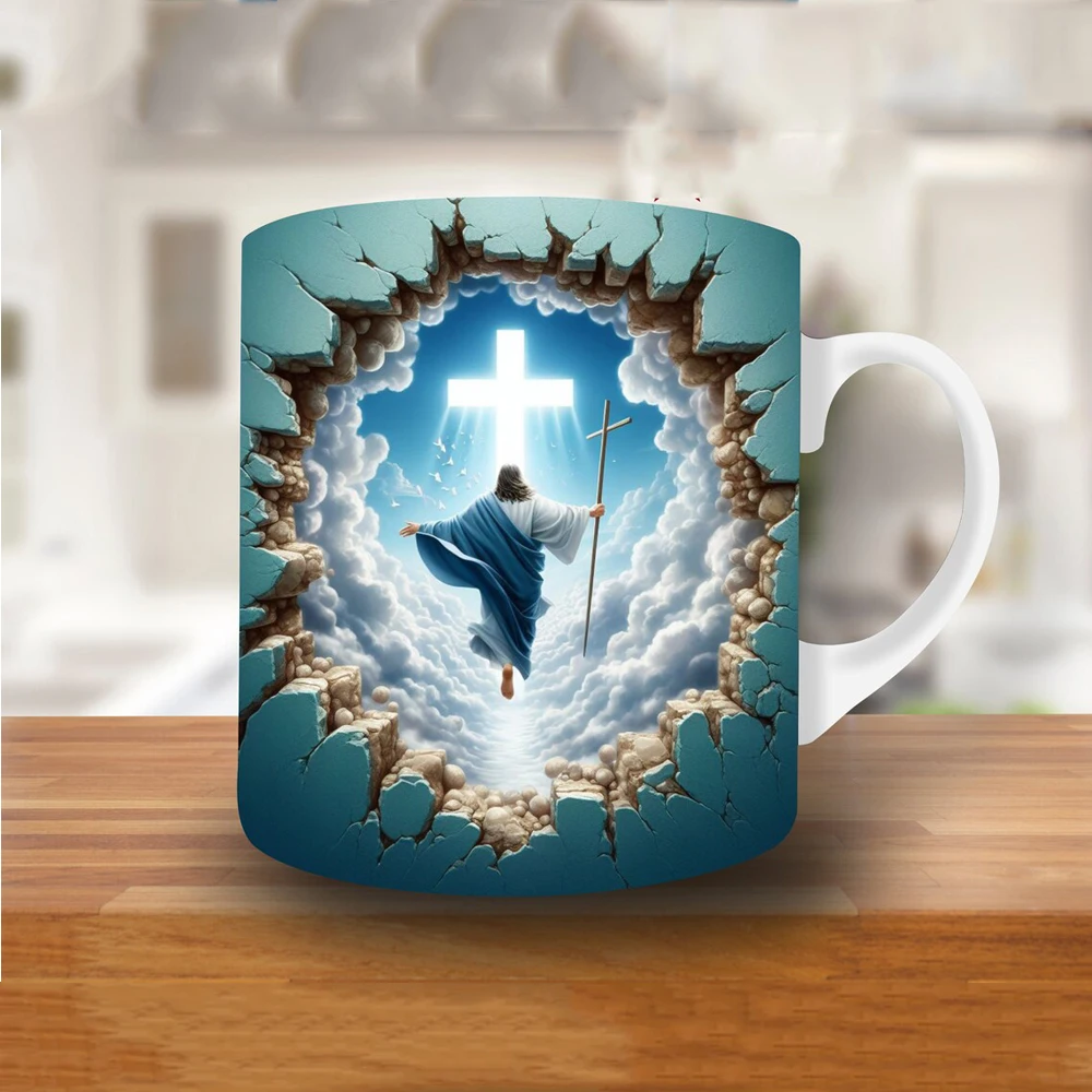 European retro mural ceramic mug 11oz 3D cross office coffee mug father mother birthday gift tea cup