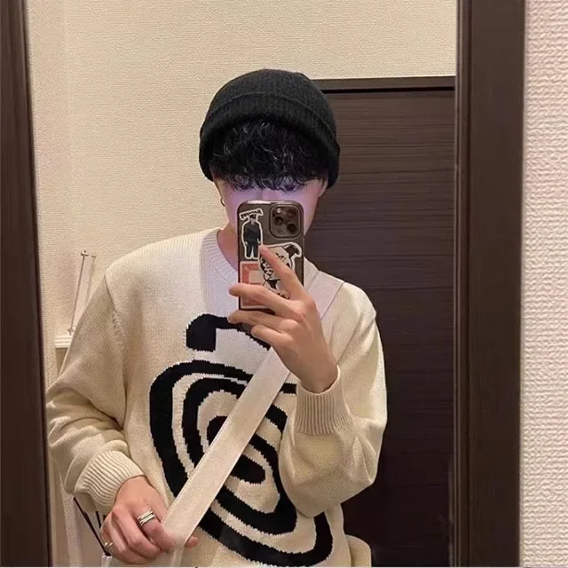 Stu Kiko Kos نمط جديد متماسكة الجولة الرقبة طارد البعوض الرجال المرأة فضفاضة تناسب البلوز اليابانية العصرية زوجين سترة #3