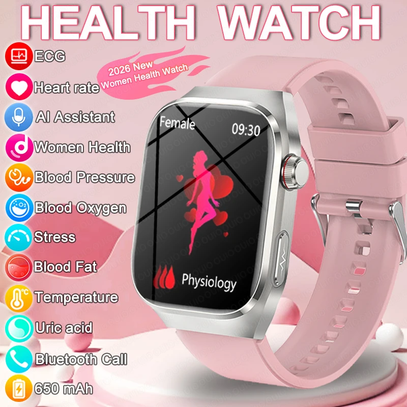 

2026 New Healthy Blood Lipid Uric Acid Monitor Smart Watch Men ECG+PPG 650mAh Battery IP68 Waterproof BT Call Women Smart Watch