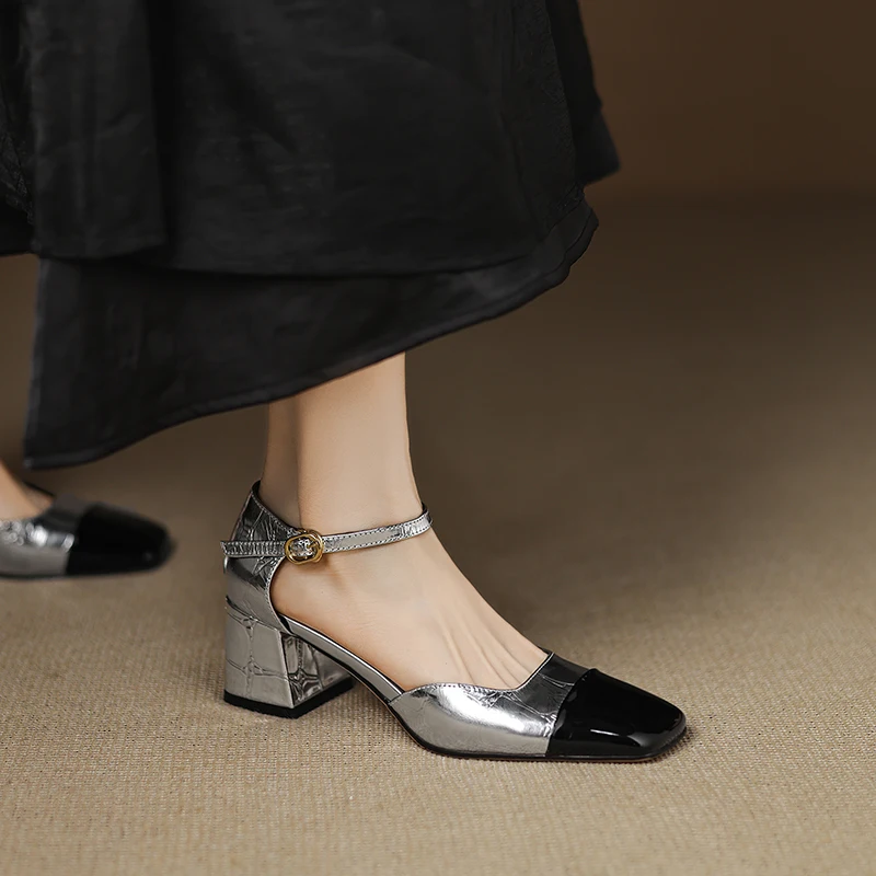 2026 new summer women sandals natural leather plus size 22-29cm cowhide+sheepskin ankle-buckle thick high heel women shoes
