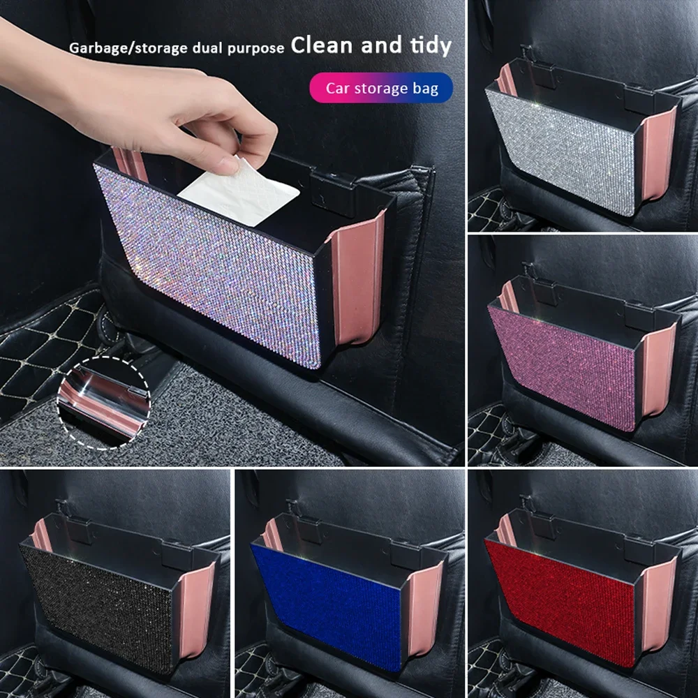 Shiny Diamond Crystal Car Seat Back Storage Bag Hanging Folding Storage Bag Organizer Necessities Car Interior Accessories