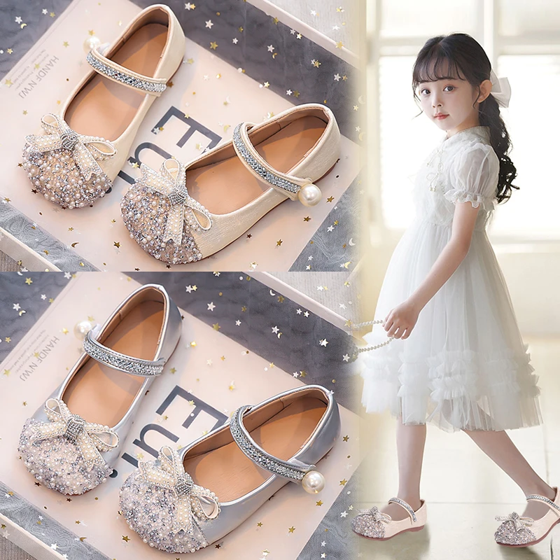 

2025 милая детская модная кожаная обувь для девочек, весенне-осенняя детская праздничная обувь, модные повседневные модельные туфли принцессы с блестками на плоской подошве