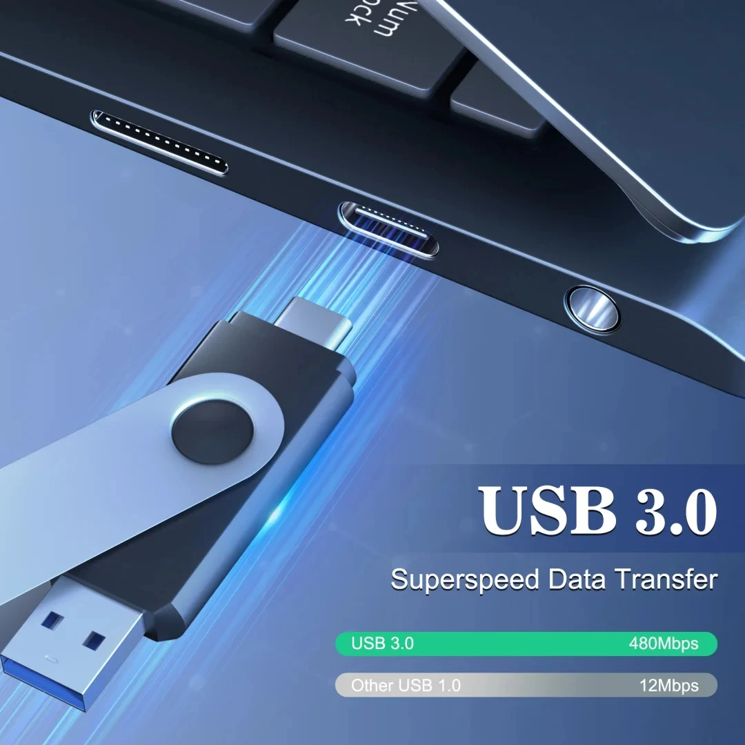 2 in 1 USB 3.0 Flash Drive 128GB TYPE-C Rotatable Pendrive 64GB Real Capacity Memory Stick 32GB Pen Drive 16GB 256GB  флешка usb