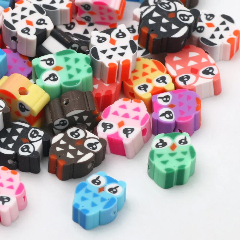 20/50/100pcs Multicolor Cartoon Animal Owl Polymer Clay Spacer Beads Loose Clay Beads For Jewelry Making DIY Handmade Accessory