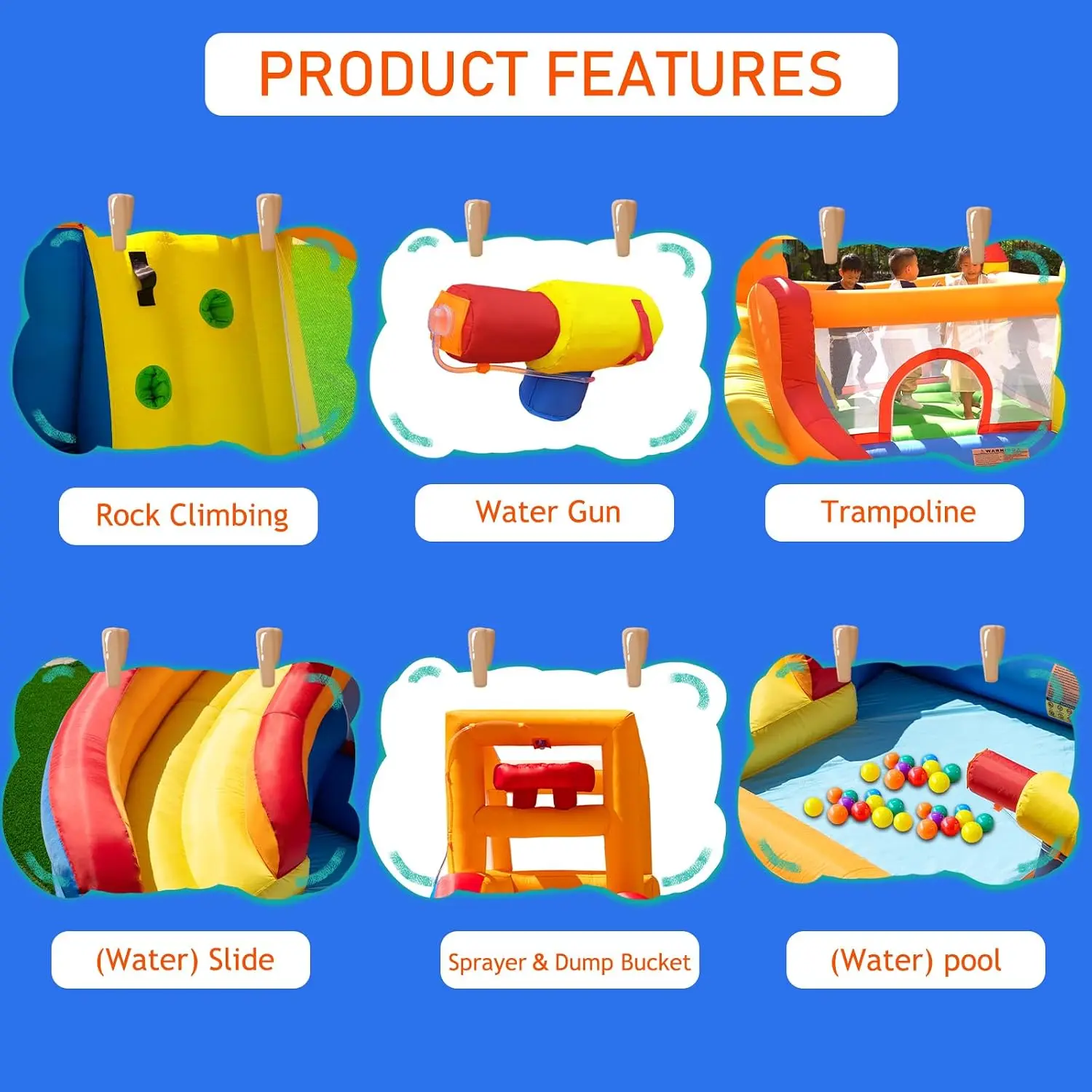 HuaKastro Inflatable Water Slide Bounce House for Kids with Pool, 5-in-1 Indoor/Outdoor Blow Up Play Center for Climbing, Slidin view 5