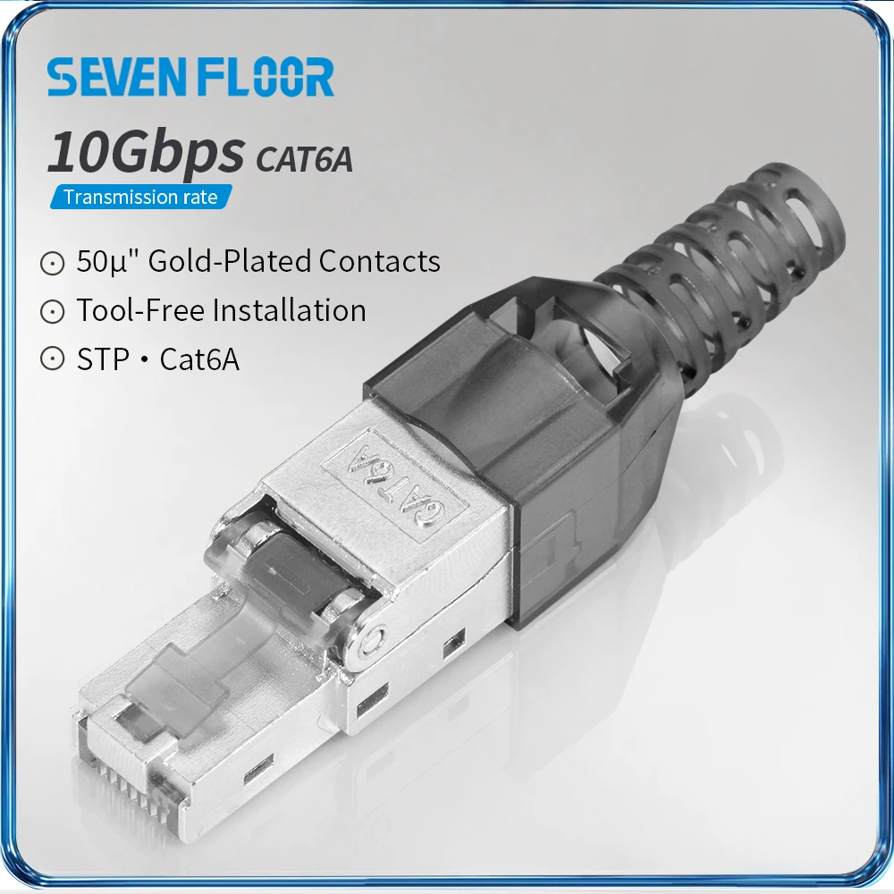 Cat6A/Cat6 Shielded RJ45 Tool-Free Termination Plug, Reusable Toolless Ethernet Connector, 10Gbps POE for Network Cables