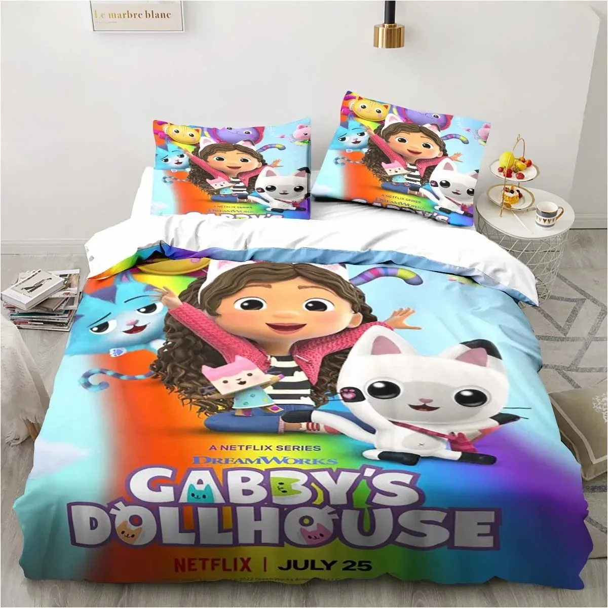 Gabbys Dollhouse Bedding Set King Twin Double Child Beddings Mircofiber Sheet Polyester Duvet Cover Set Customizable