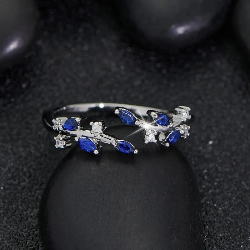 

Color zircon ring female small fresh Mori leaves adjustable opening ring