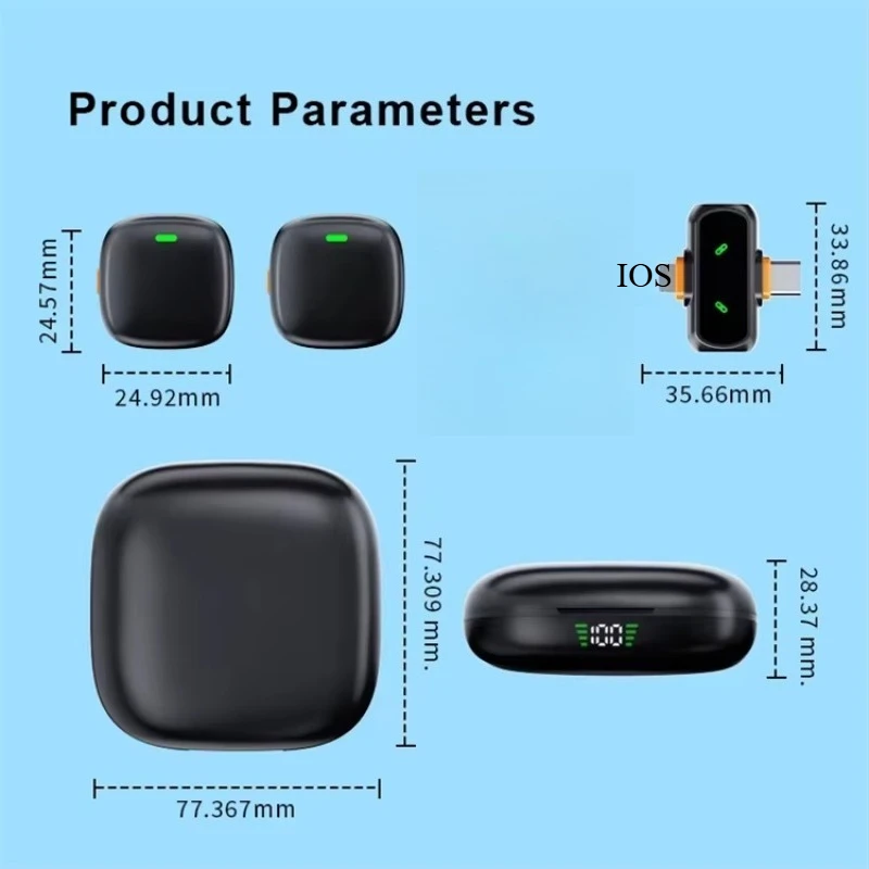 Wireless Lavalier Microphone for iPhone Android 2.4G Mini Mic with Noise Cancellation Wireless Mic for Video Recording Interview