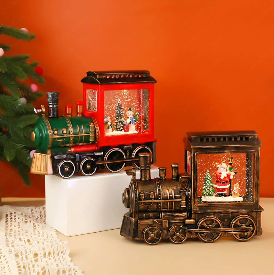 Santa water filling desktop decoration ornament retro train music box night light Christmas gift