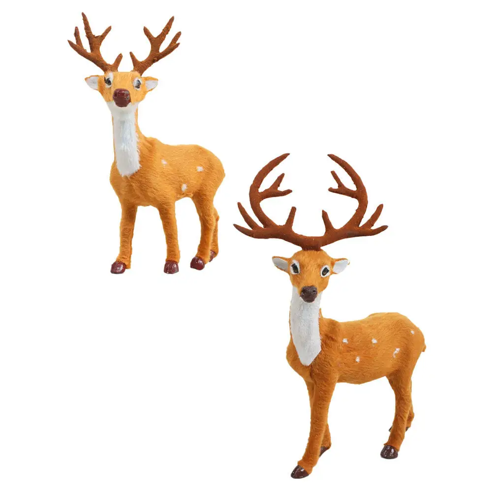 2Pcs Realistic Reindeer Decoration Set Solid Pe Faux Wool Xmas Elk Home Office Garden Balcony Living Room Bedroom Kids