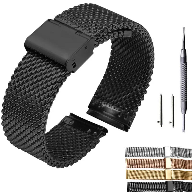 

18mm 20mm 22mm 24mm Quick Release Universal Milanese Watchband Watch Band Mesh Stainless Steel Strap Wrist Belt Bracelet Black