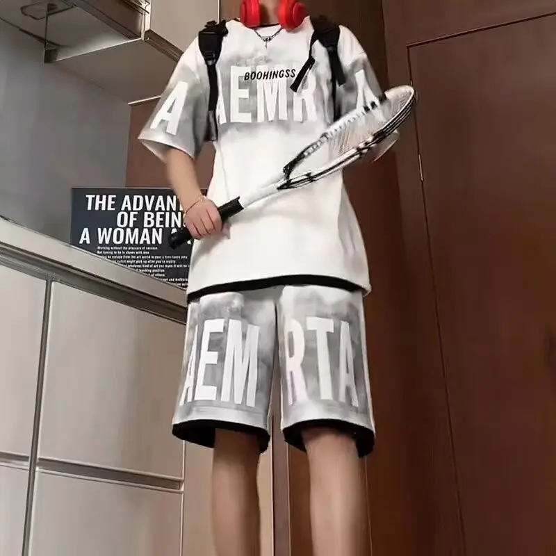 Shanshao Clothing Summer New  style Casual Sports T  shirt Basketball Jersey Casual Shorts  Hong Kong style Couple Trendy Two