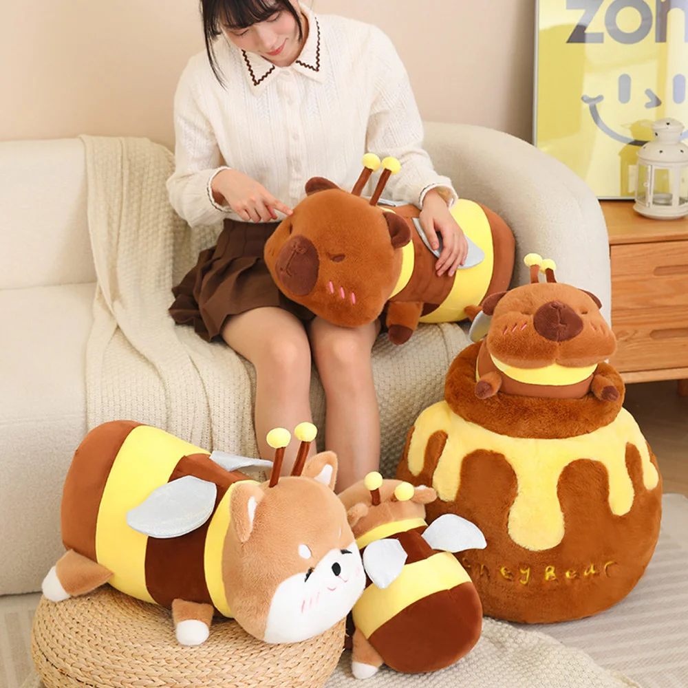 Creatieve Bee Vormige Capybara Shiba Inu Hond Knuffels Gevulde Squishy Kogelvis Kussen Vriendin Verjaardagscadeautjes Room Decor