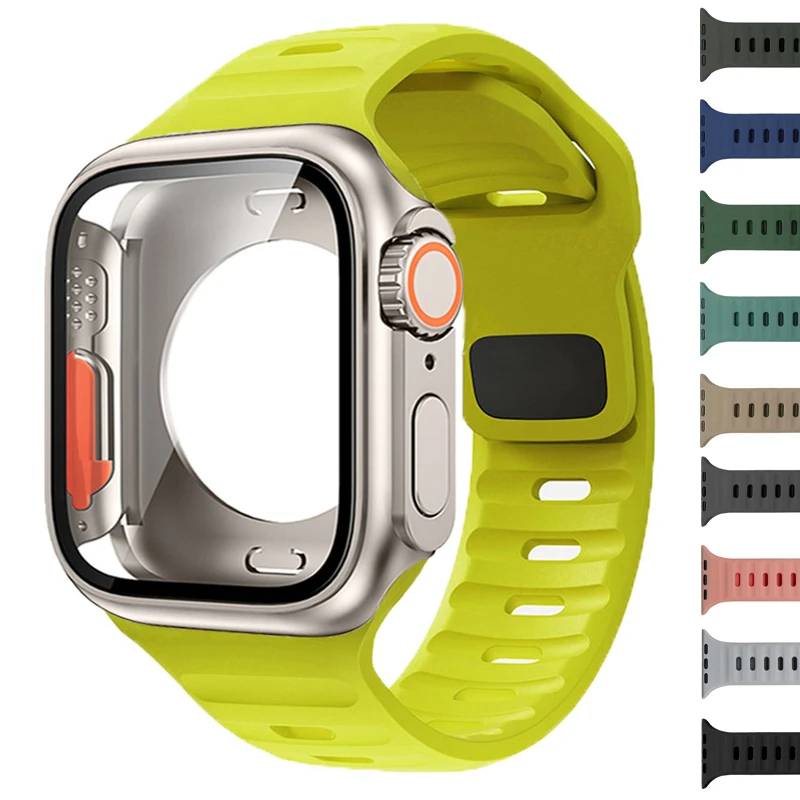 

Silicone strap+case For Apple Watch Case 44mm 45mm 41mm 40mm Screen protectores Change to Ultra For iWatch Series 8 7 SE 6 5 3