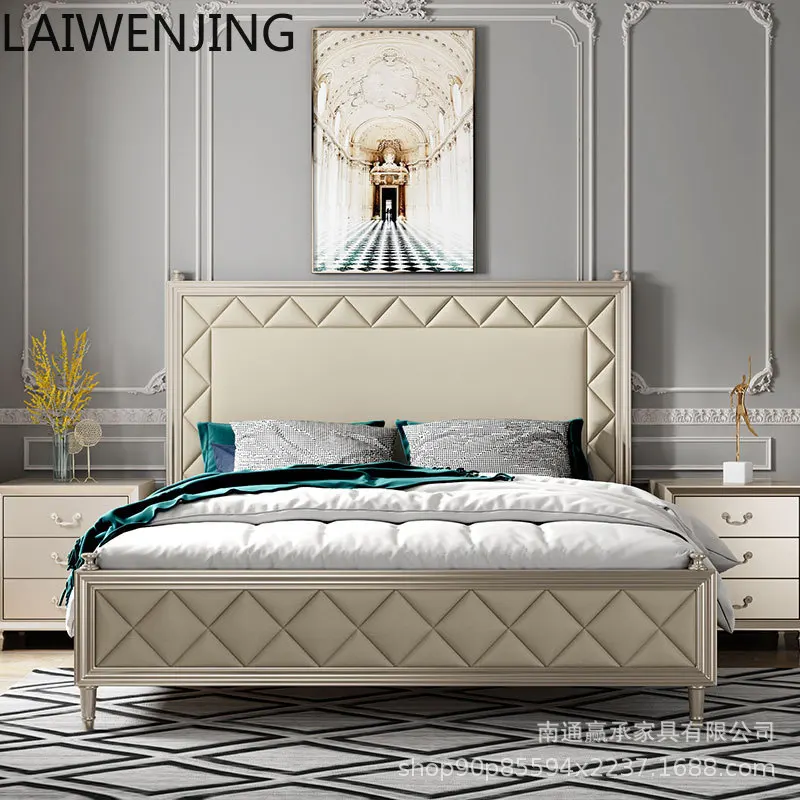

HLZ light luxury solid wood bed modern simple French 1.8 meters double master bedroom leather European high-end bedroom bed