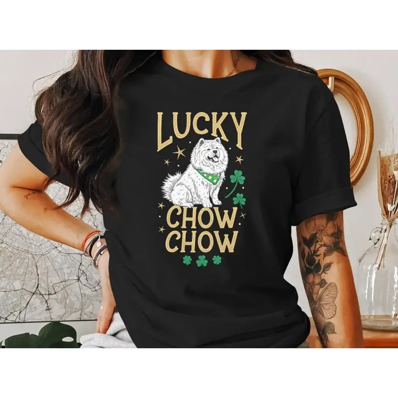 Camisa Lucky Chow Día de San Patricio perro t lindo cachorro camisas regalo para los amantes mamá sweaT ropa