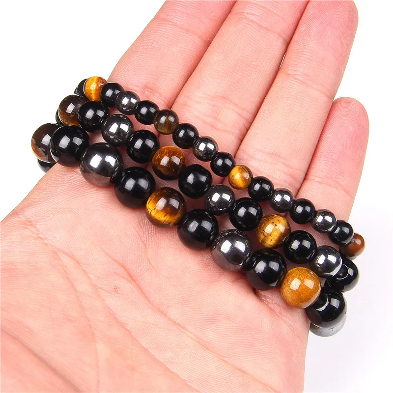 Natural Black Obsidian Hematite Tiger Eye Beads Bracelets Men for Magnetic Health Protection Women Soul Jewelry Pulsera Hombre