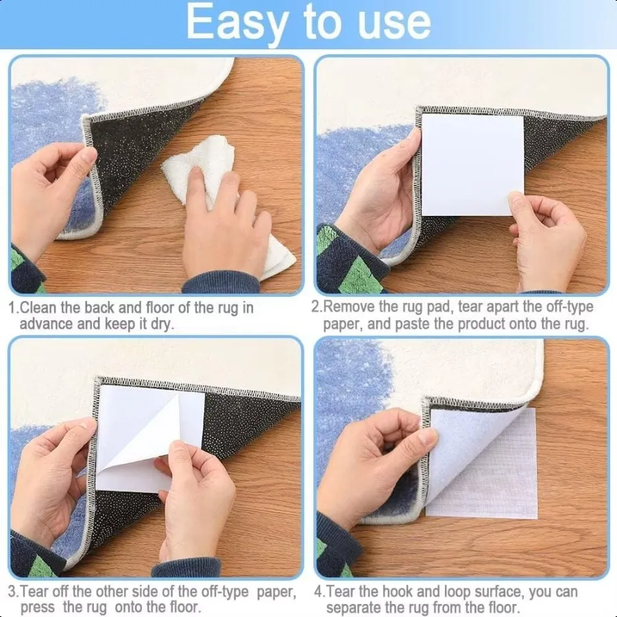 Rug Tape Pad Rug Anchors Carpet Hook and Loop NonSlip Mat AntiSkid Stickers 10PCS Black