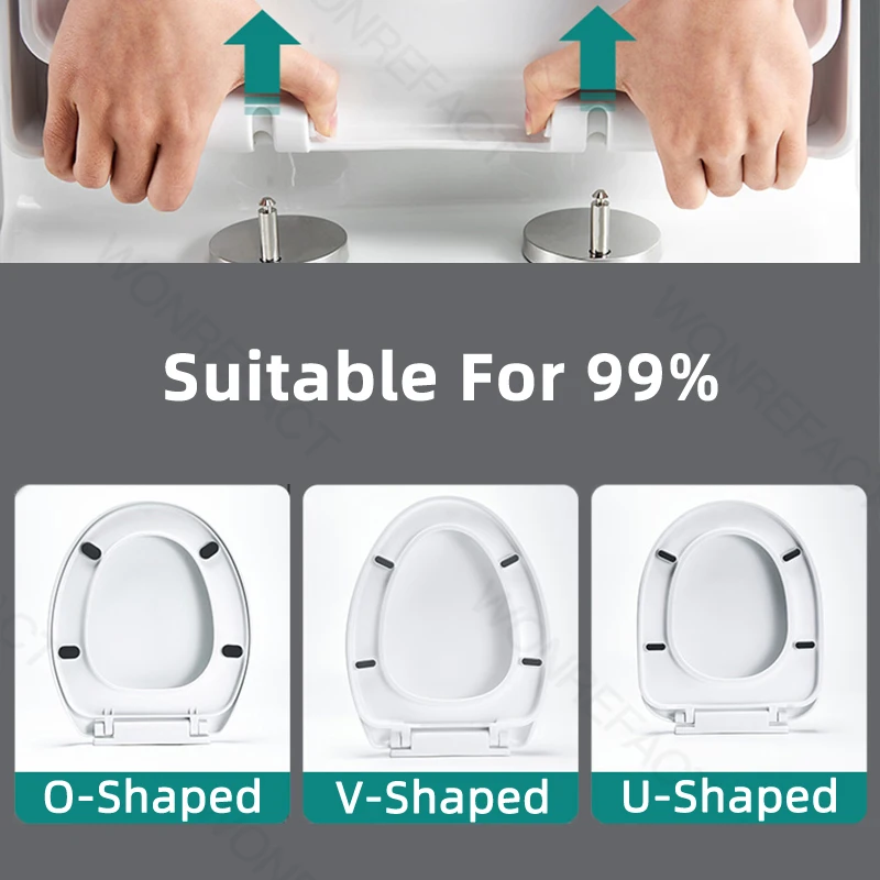 Bathroom Toilet Lid Easy Installation Widened Arc Toilet Lid Round Toilet Seat Elongated Oval Seat Silent Closed Seat（White）