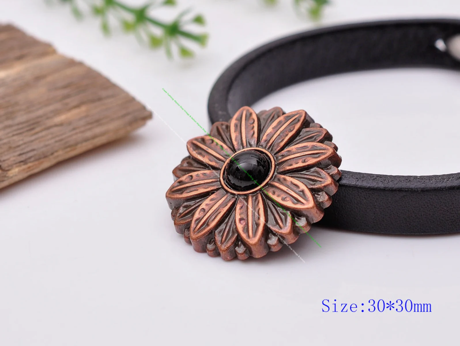 10PCs 30*30MM Flower Concho with Black Turquoise Center Antique Copper Screwback