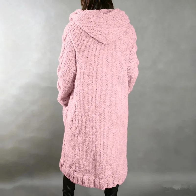 Damenpullover, neuer lässiger, lockerer, europäisch-amerikanischer Mode-Cardigan mit Umlegekragen, gestrickter langer Mantel, Pullovermantel in großen Größen – Detail 39
