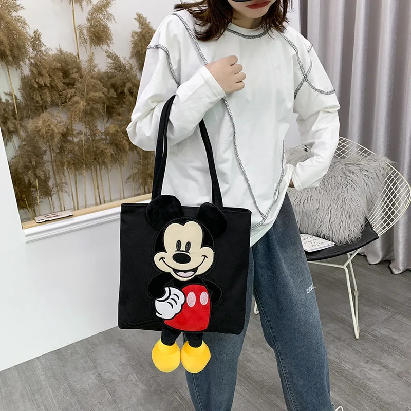 Disney mickey minnie mouse dos desenhos animados bolsa de lona nova moda e versátil grande capacidade bolsa de ombro para menina