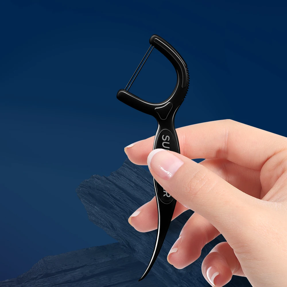 Super Deer 50Pcs Bamboo Charcoal Dental Floss Picks Twin-line Interdental Brush For Teeth Care Toothpicks Oral Care