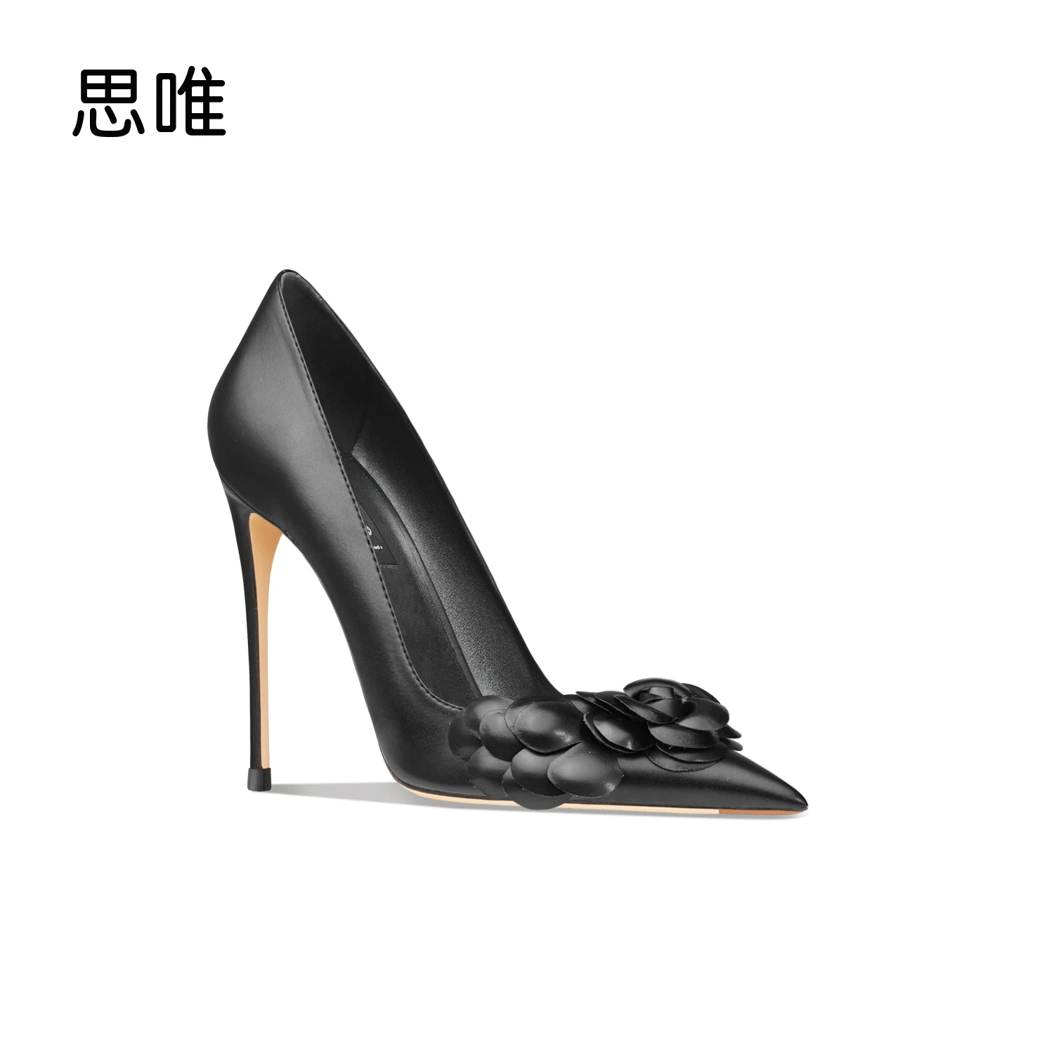 luxury women\'s shoes 2024 Star Style Black Flower Leather Shoes For Woman Pointed toe High Heels Sexy Party Pumps Ladies shoes