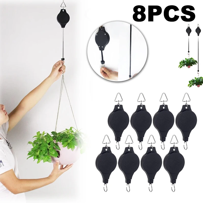 2Pcs Plant Hook Pulley Retractable Plant Hanger Easy Reach Hanging Flower Basket for Garden Baskets Pots and Birds Feeder