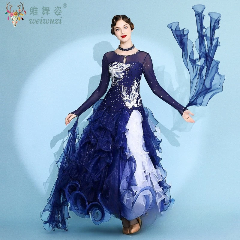 

High End Diamond Studded New Modern Dance Dress Ballroom Dance Competition Performance Costume Waltz Foxtrot Tango Dance Skirt