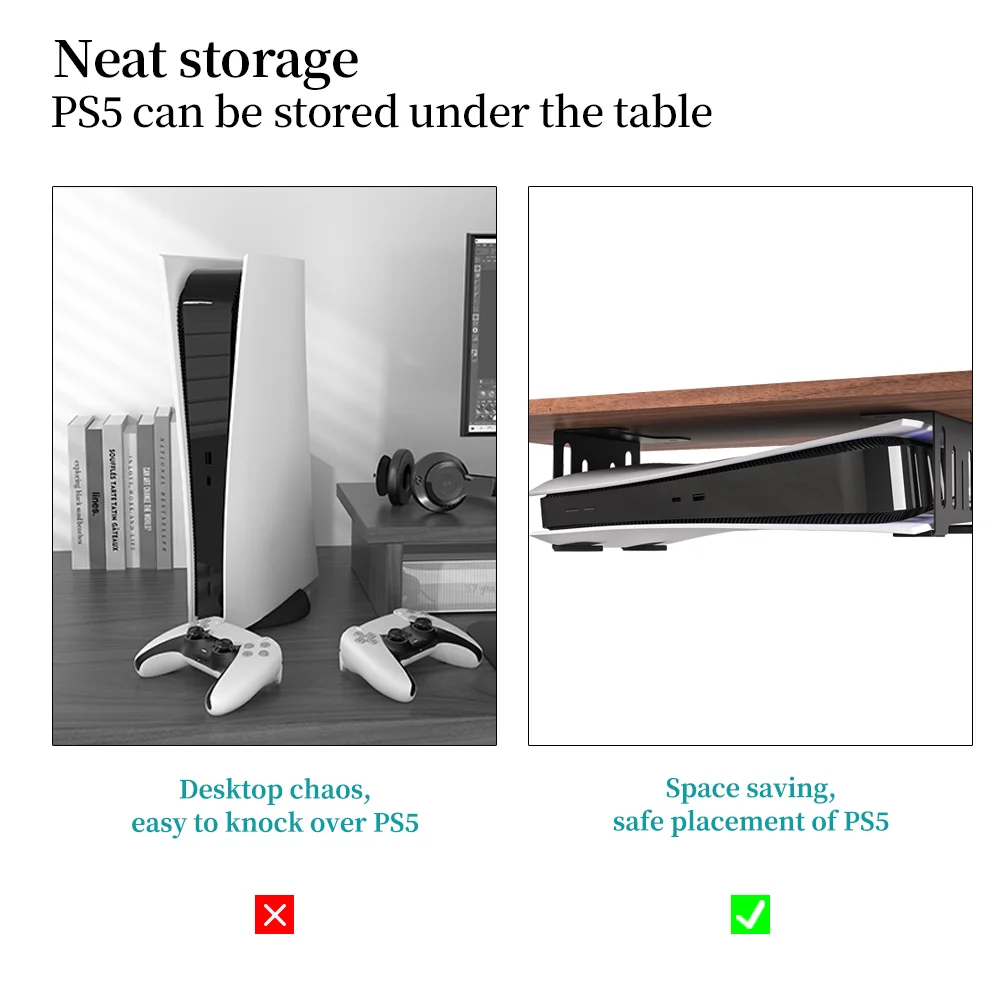 Soporte debajo del escritorio para PS5, soporte de Metal, soporte de montaje sigiloso Horizontal, adecuado para disco PS5 y consola Digital Edsion