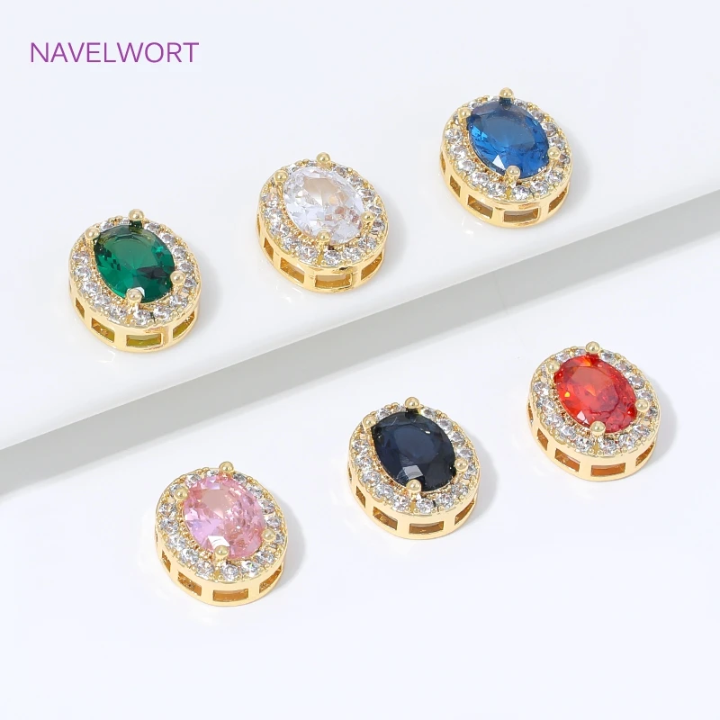 18K Gold Plated Oval Spacer Beads For Jewelry Making,Inlaid Zircon Beads Separators,DIY Bracelet Necklace Making Findings - view 6