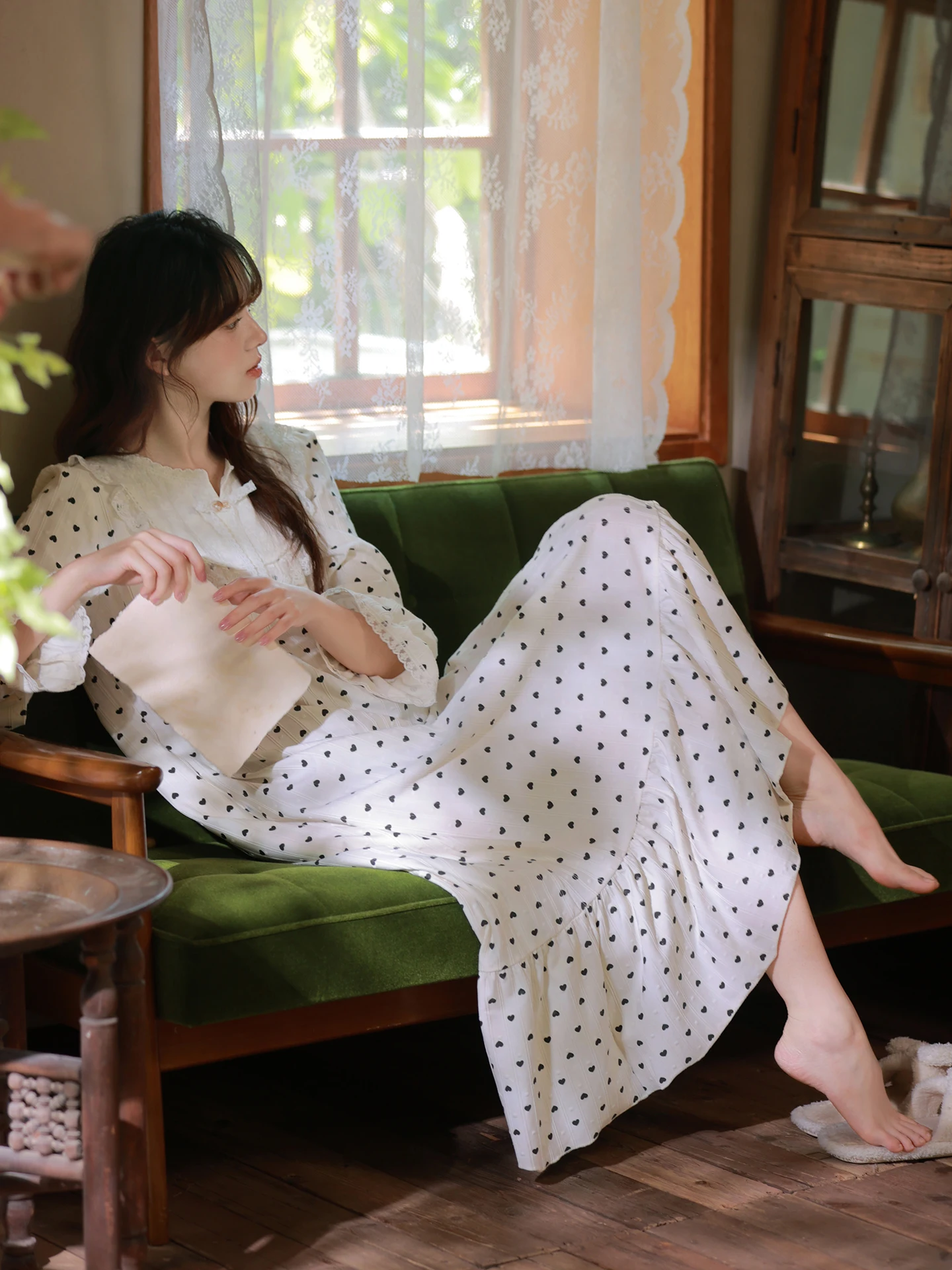 sweet-princ-sle-long-sve-cotton-nightgown-women's-comfortable-home-clothes-dr-pure-cotton-long-dr-home-suit