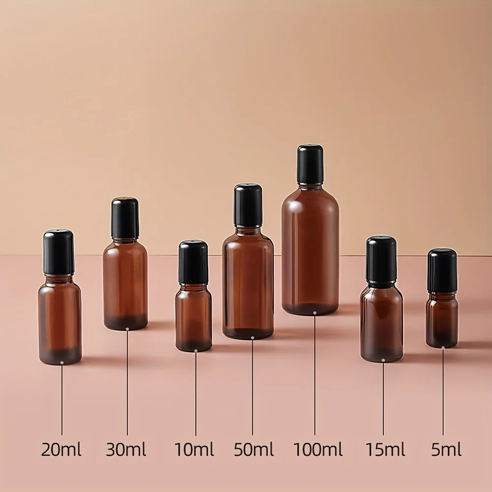5/10/15/20/30/50/100ML Amber Roller Bottle Glass Refillable Essential Oil Perfume Bottles Roll on Vials Empty Sample Containers